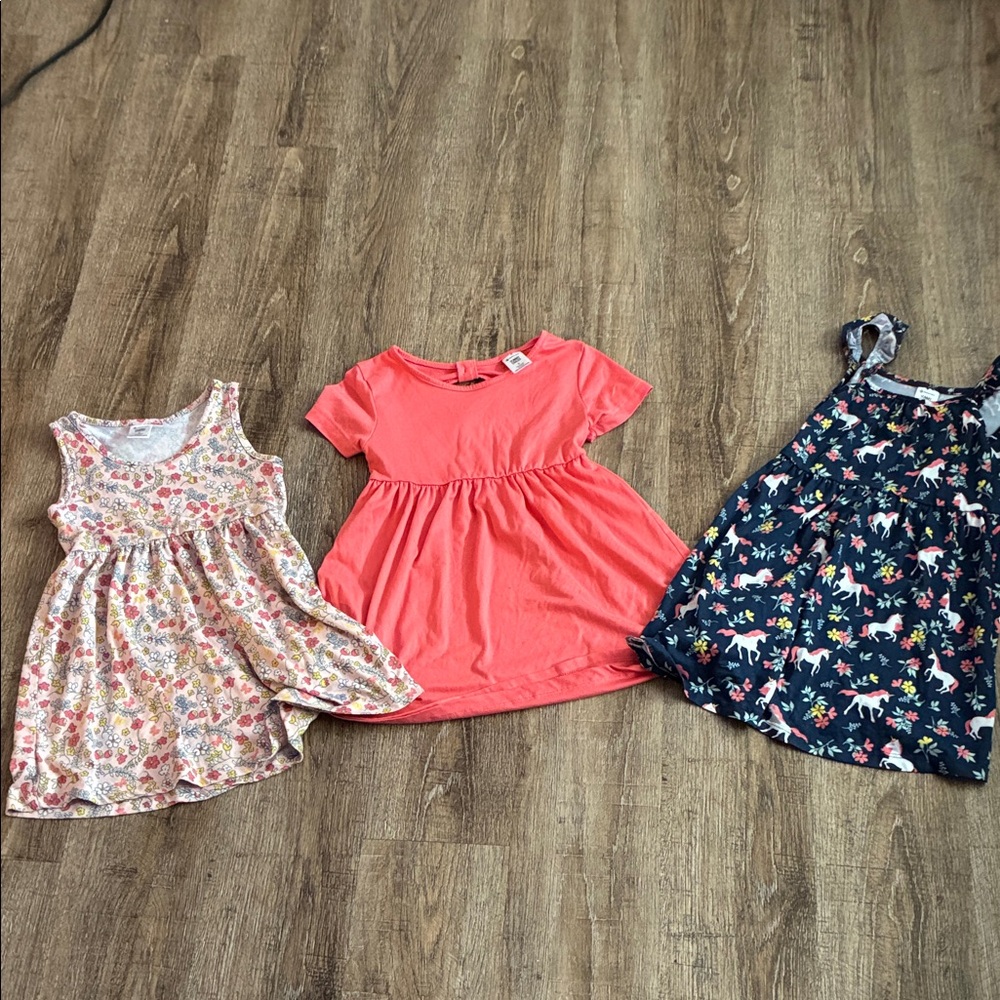 H&M Coral, Floral, and Navy Unicorn Kids Dresses